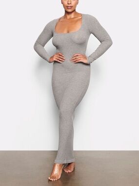 soft lounge long sleeve dress heather grey SKIMS | Dresses | Skims Soft Lounge Long Sleeve Dress Grey M
